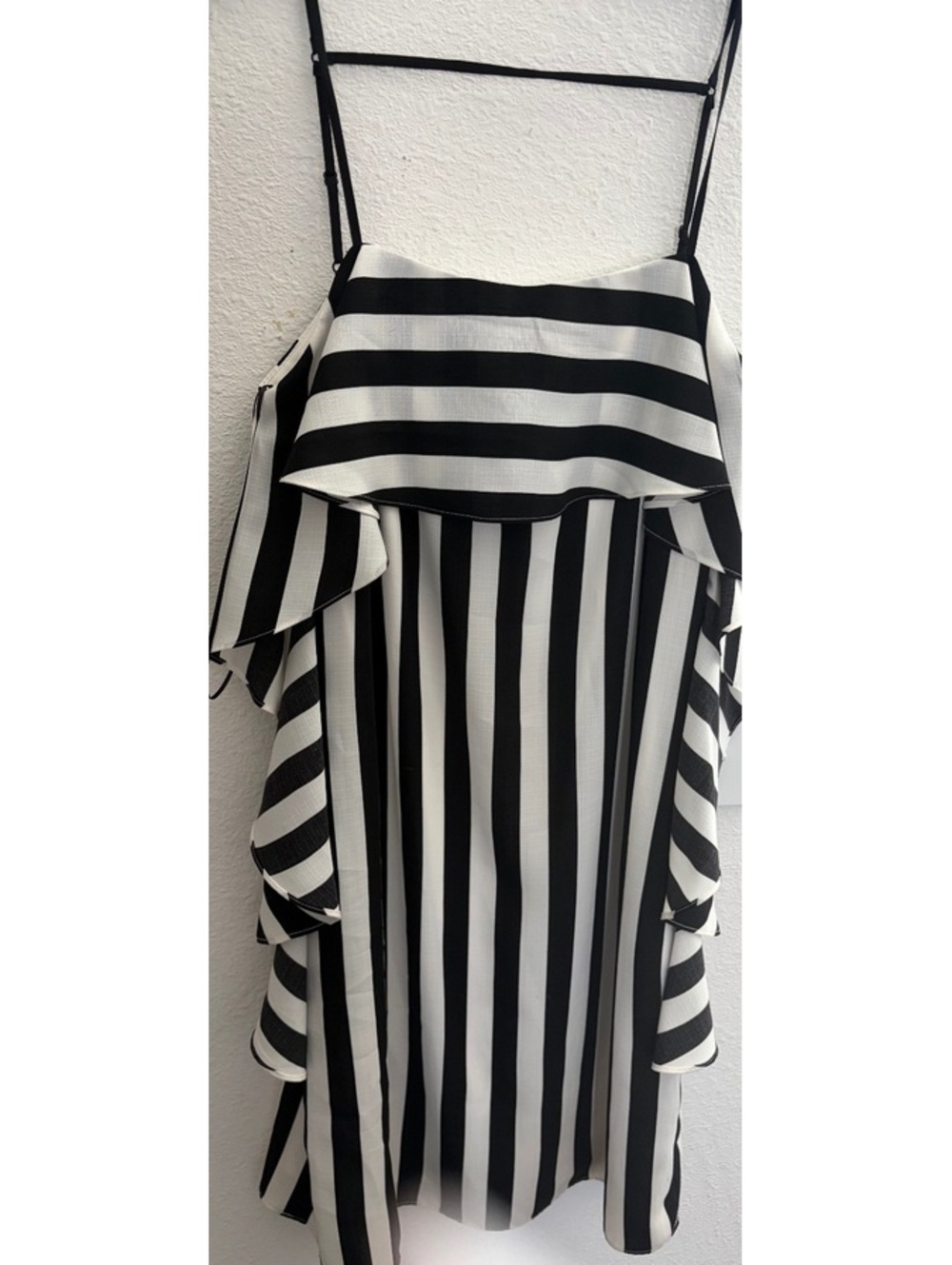 Darian Black White Striped Ruffle Cold Shoulder Dress Size 4 NWT